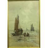 ROBERT ANDERS “Beached fishing boats with figures” watercolour, a pair,