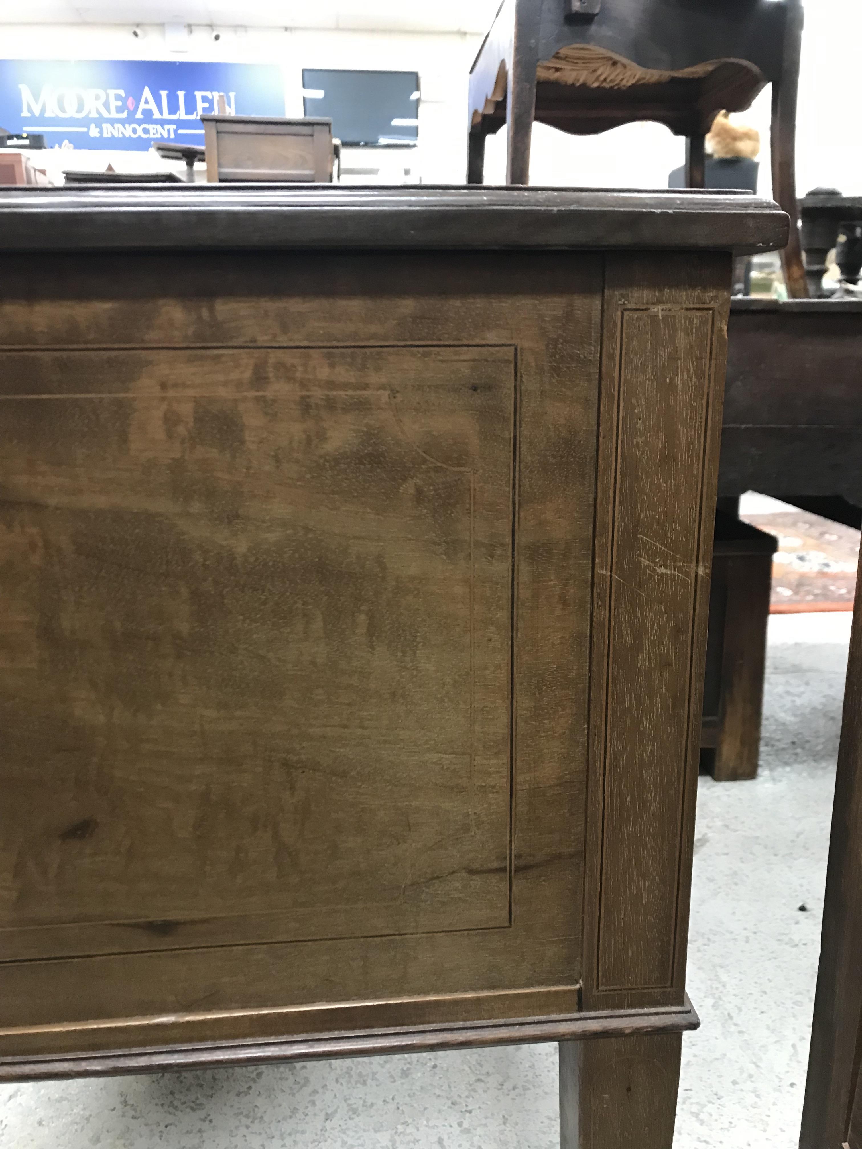 An Edwardian mahogany and satinwood banded Sheraton Revival writing table, - Image 29 of 41