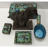 A collection of modern cloisonné/enamel ware to include cigarette box, rectangular dish,