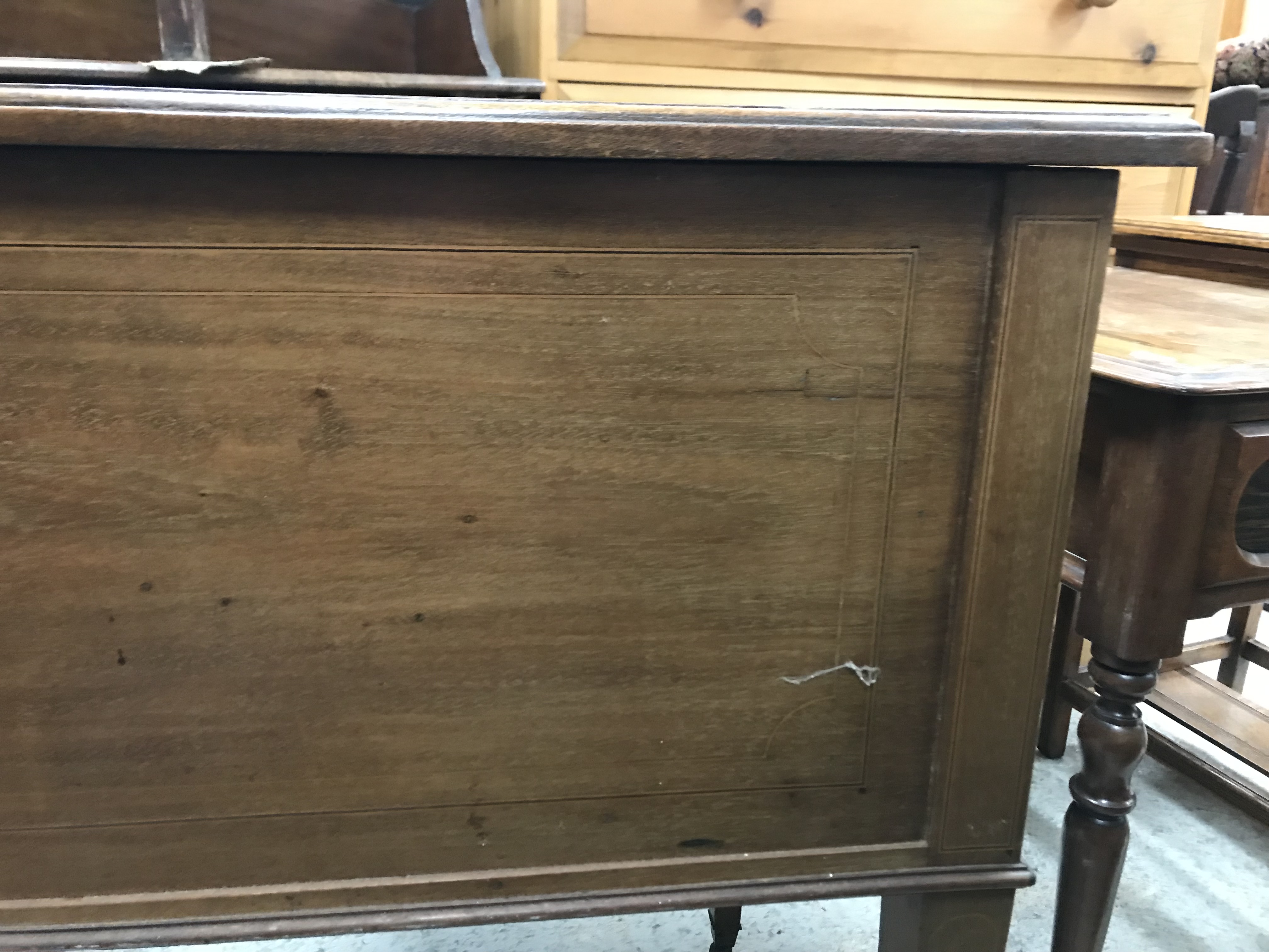An Edwardian mahogany and satinwood banded Sheraton Revival writing table, - Image 23 of 41