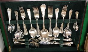 A mahogany cased canteen of Butler plated cutlery with beaded decoration (8 place settings)
