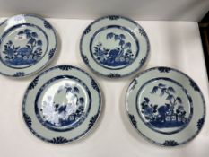 A set of four 19th Century Chinese blue and white porcelain plates,
