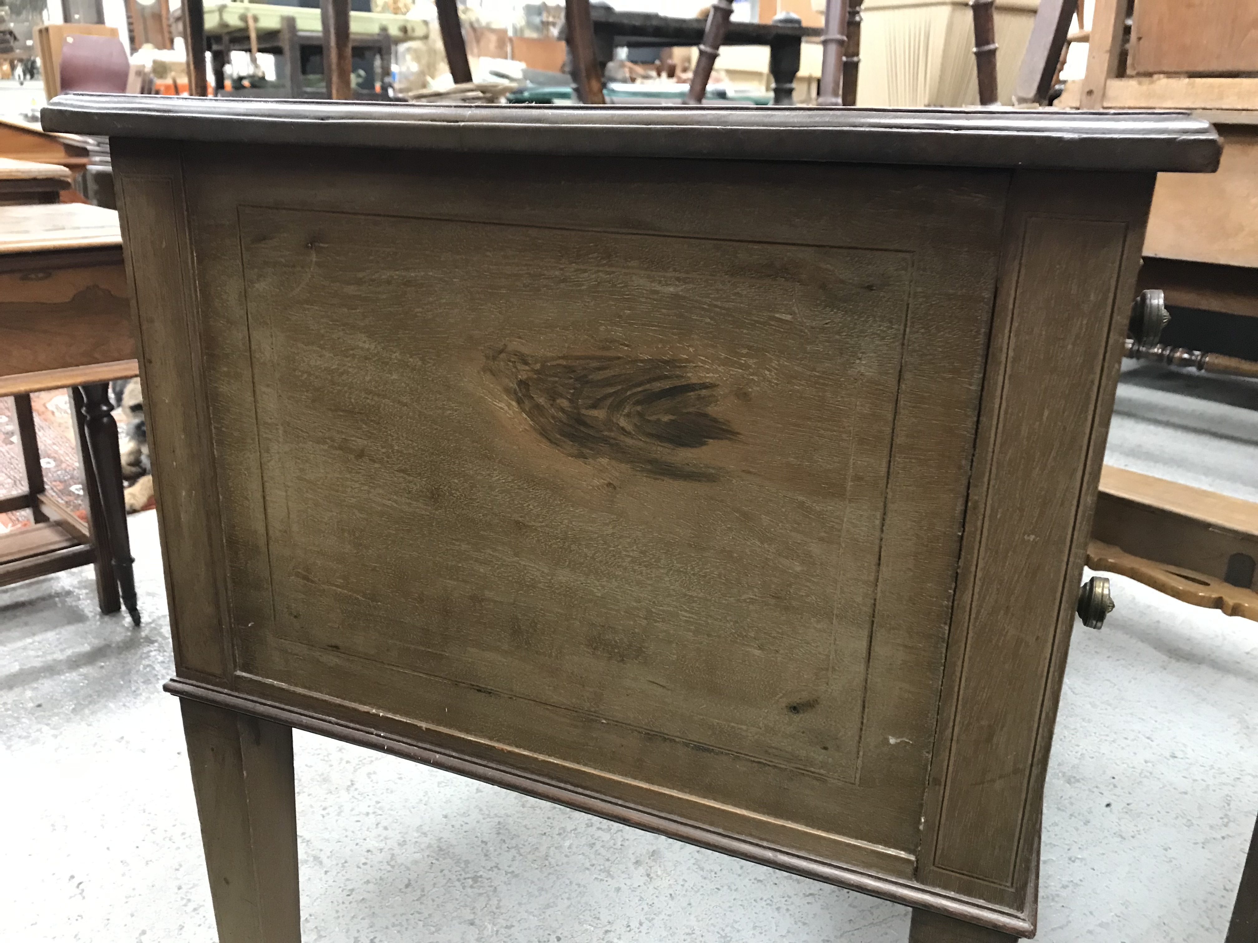 An Edwardian mahogany and satinwood banded Sheraton Revival writing table, - Image 19 of 41
