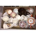 Six various boxes of sundry china and glassware including Royal commemorative mugs,