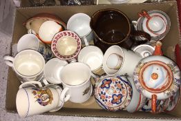 Six various boxes of sundry china and glassware including Royal commemorative mugs,
