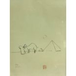 AFTER JOHN LENNON "The Exile", a study of a camel and pyramid, monochrome lithograph,