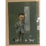 MICHAEL LYNE "The artist in cartoon form" with Sealyhams and Beagle",