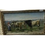 20TH CENTURY CONTINENTAL SCHOOL “Young girl with cattle” and “Young girl with donkeys” oil on board,