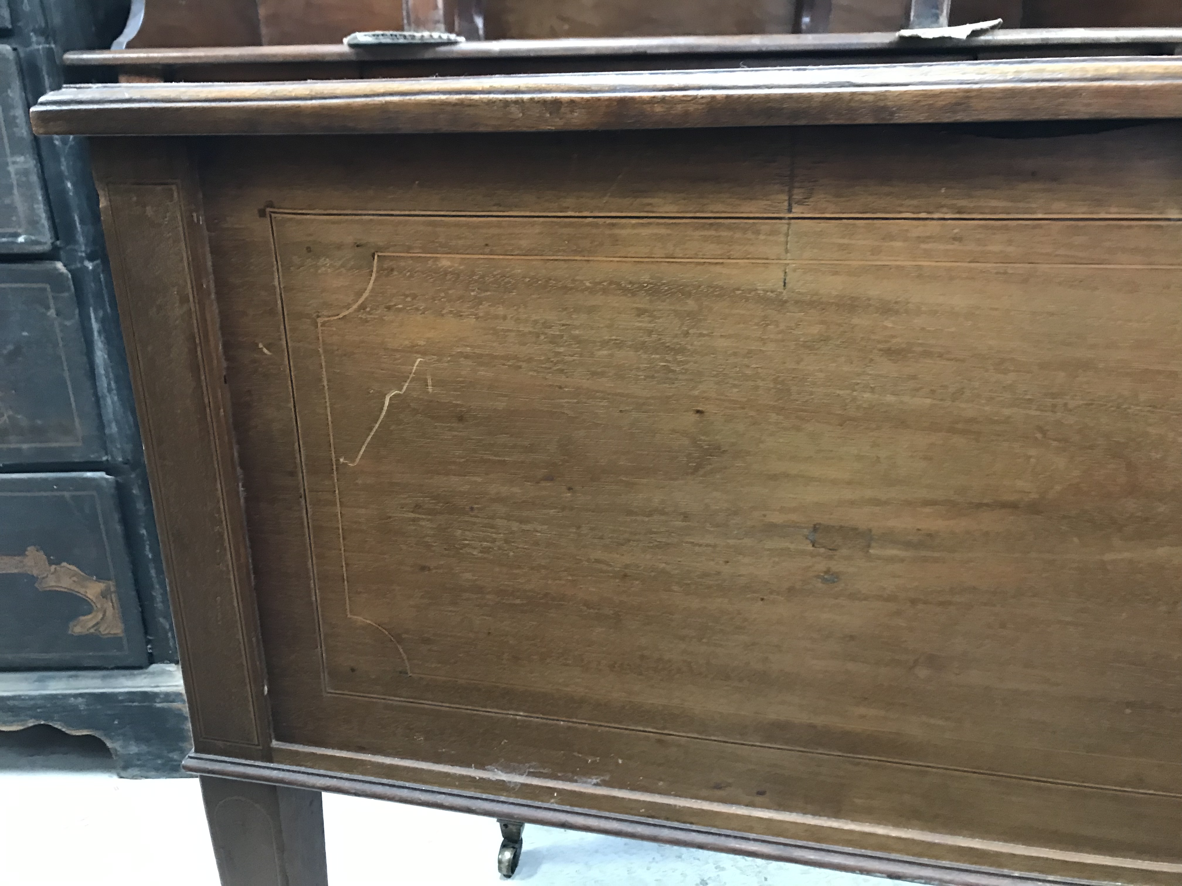 An Edwardian mahogany and satinwood banded Sheraton Revival writing table, - Image 24 of 41