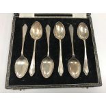 A cased set of six silver tea spoons (Birmingham 1953 by William Suckling Ltd) 2.