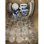 Four various boxes of china and glassware to include Poole "Sherbourne" breakfast wares,