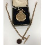 A 9 carat gold cased pocket watch, the white enamel dial set with Roman numerals and secondary dial,
