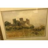 JOHN VARLEY “Conwy Castle”, with cattle and drover in foreground, watercolour,