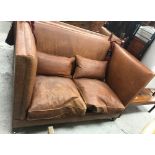 A modern Mulberry Knowle type brown leather upholstered two seater sofa 151 cm long at the base x