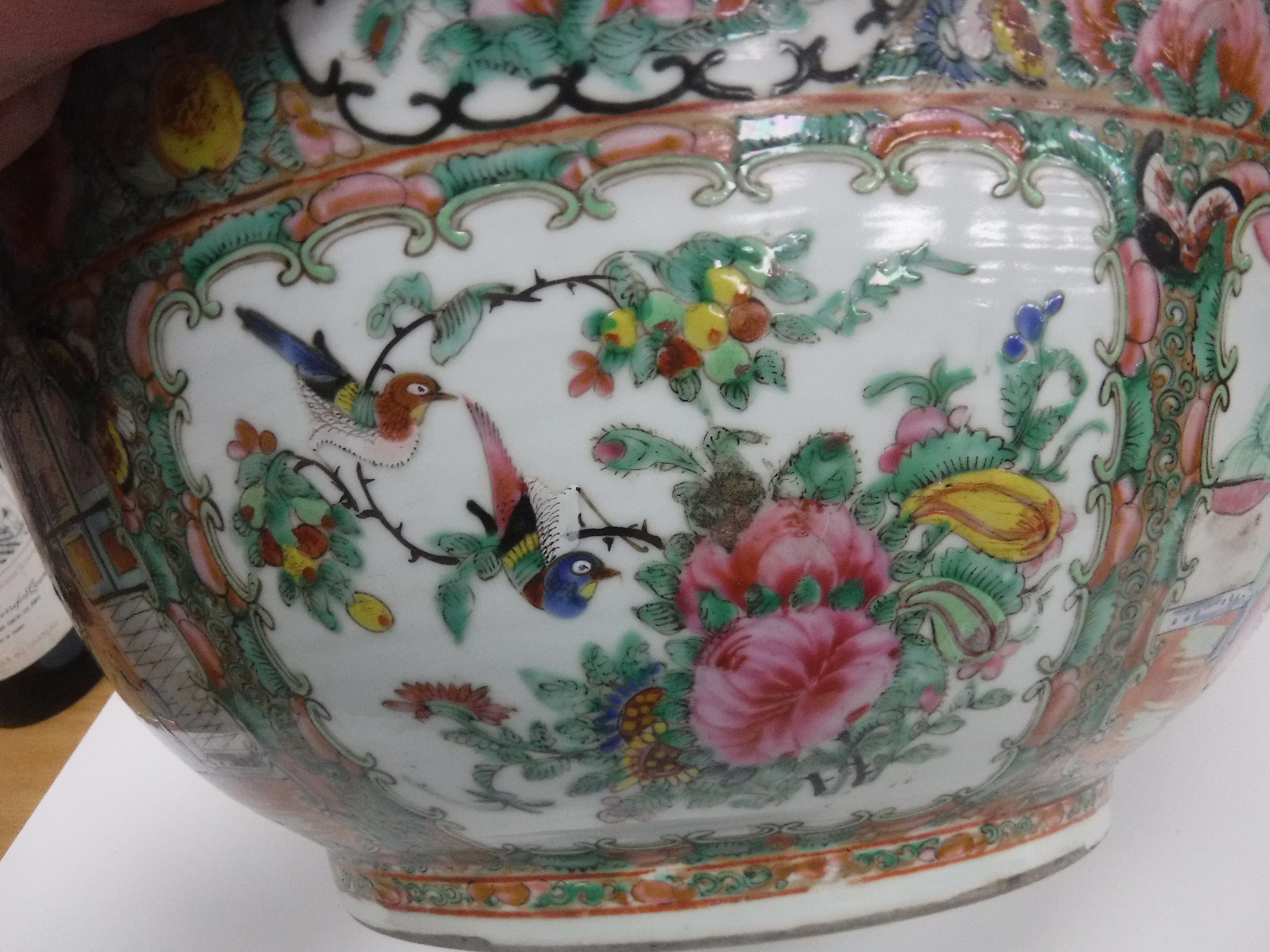 A 19th Century Chinese famille rose fruit bowl with slightly flared rim and carved wooden stand, - Image 12 of 21
