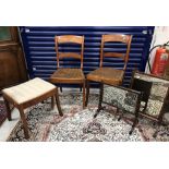 A pair of bar back dinning chairs with caned seats, a stool, two dressing mirrors,