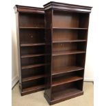Two modern mahogany open bookcases in the French Empire taste, each with five adjustable shelves,