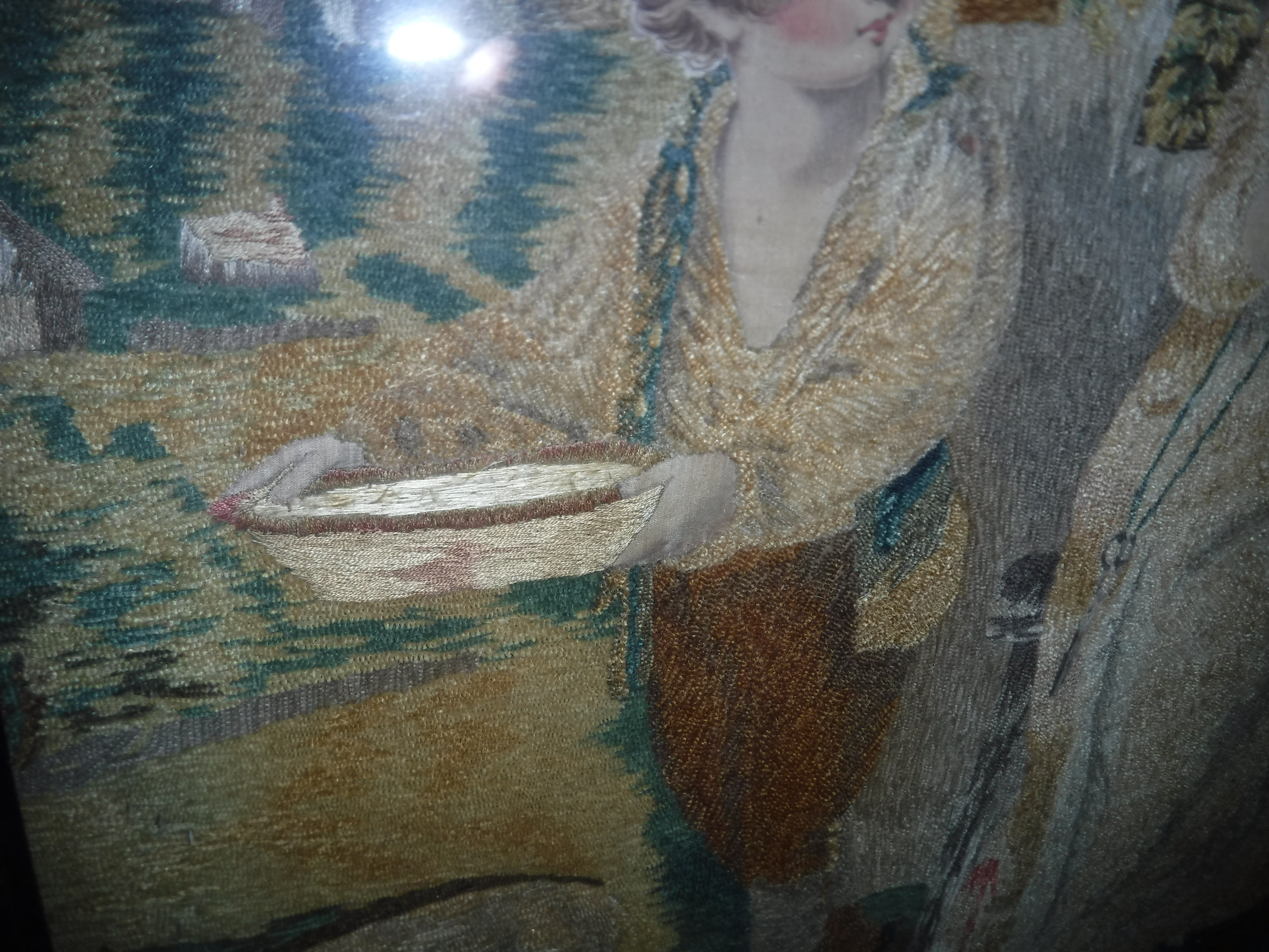 An early 19th Century needlework and printed silk study of a woman with shawl and young child - Image 7 of 13