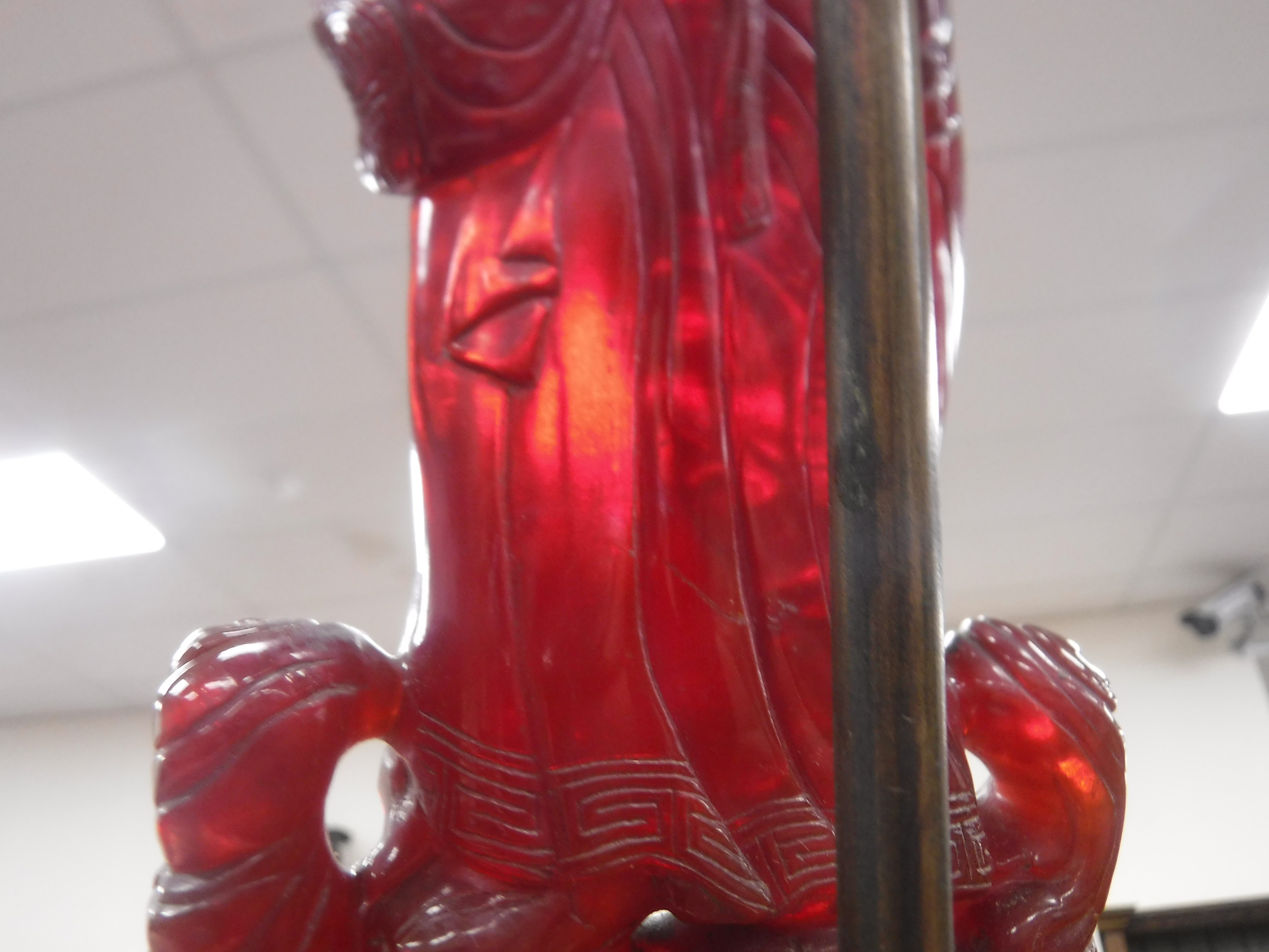 A pair of Chinese carved amber figures of a man and a woman in robes, - Image 15 of 27