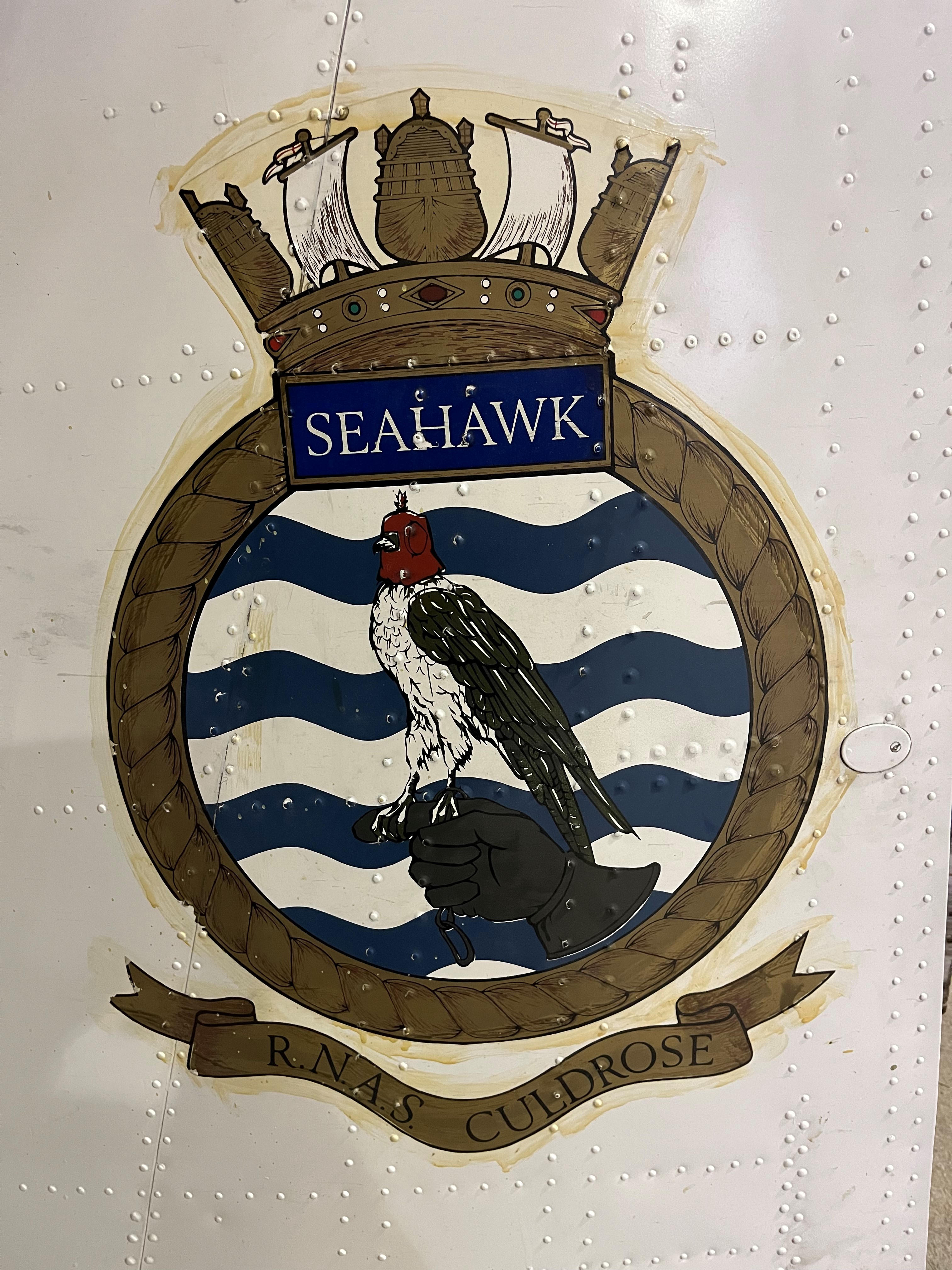 An RNAS Culdrose Sea Hawk tail fin section with transfer decorated hawk motif, - Bild 5 aus 5