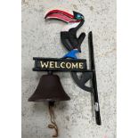 A painted cast iron "Toucan" wall mounted bell