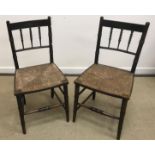 A set of six William Morris style Arts & Crafts rush seat spindle back dining chairs on faux bamboo