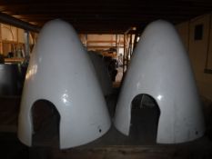 Two propellor nose cone domes, white painted, believed to be De Havilland Devon,