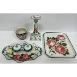 A Wemyss pottery cabbage rose pattern desk stand with two central inkwells 25.