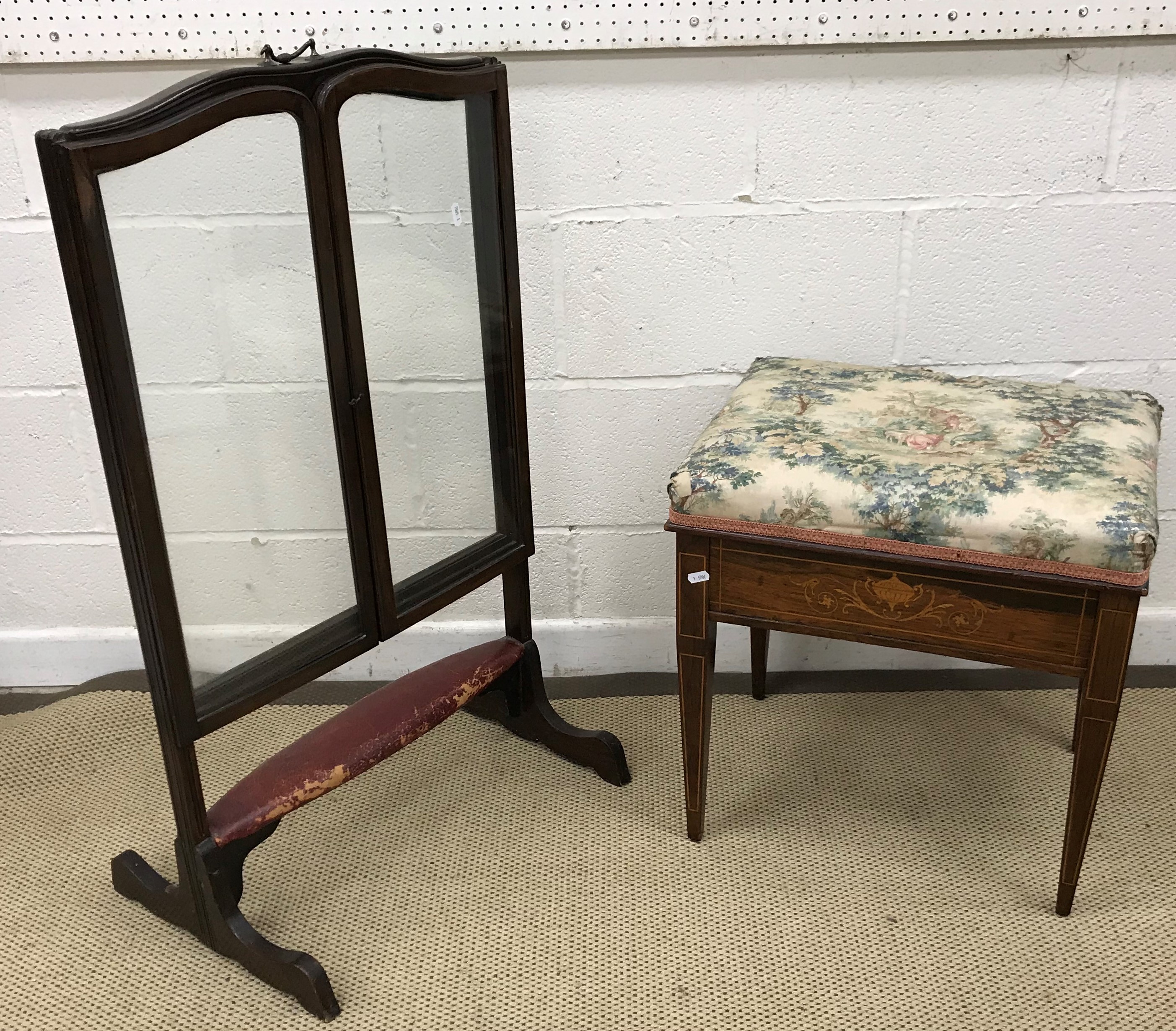 An Edwardian mahogany fire guard, with three glass panels, the centre panel sliding up, - Image 2 of 2