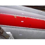 A pale grey painted aircraft tail fin section, bearing tag inscribed "....Serial No. DH/R/505.....