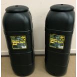 Two modern green plastic water butts