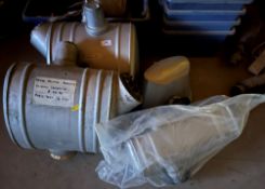 Three various fuel tanks and a crate of various spares, rings,