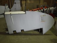 A De Havilland tail fin, white painted, approx 220 cm high, bearing Dove label, inscribed "Type No.