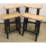 A pair of Garden Trading tall clockhouse stools with beech seats on grey painted bases,