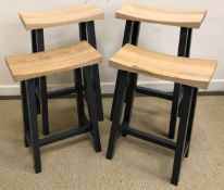 A pair of Garden Trading tall clockhouse stools with beech seats on grey painted bases,