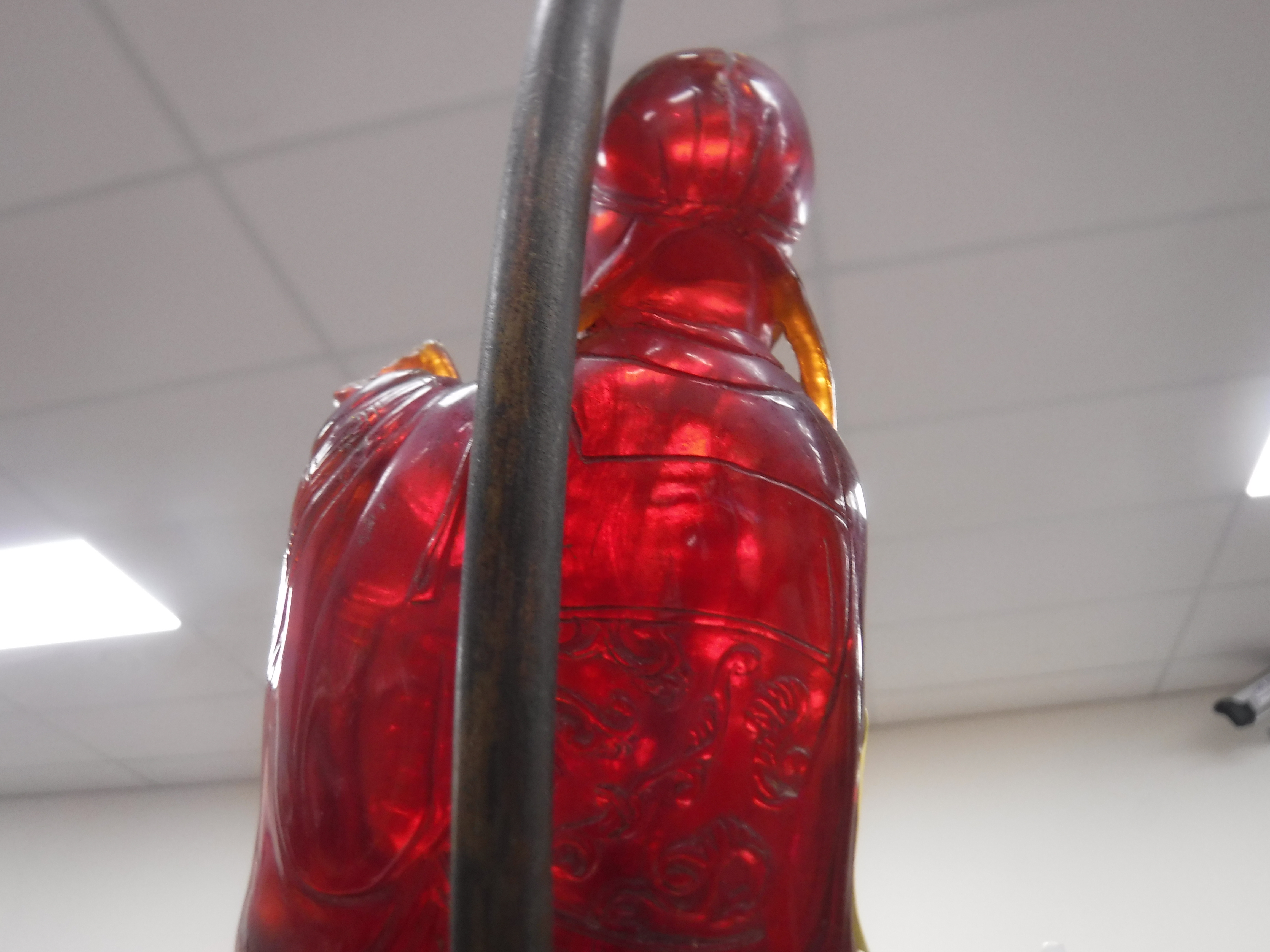 A pair of Chinese carved amber figures of a man and a woman in robes, - Image 14 of 27