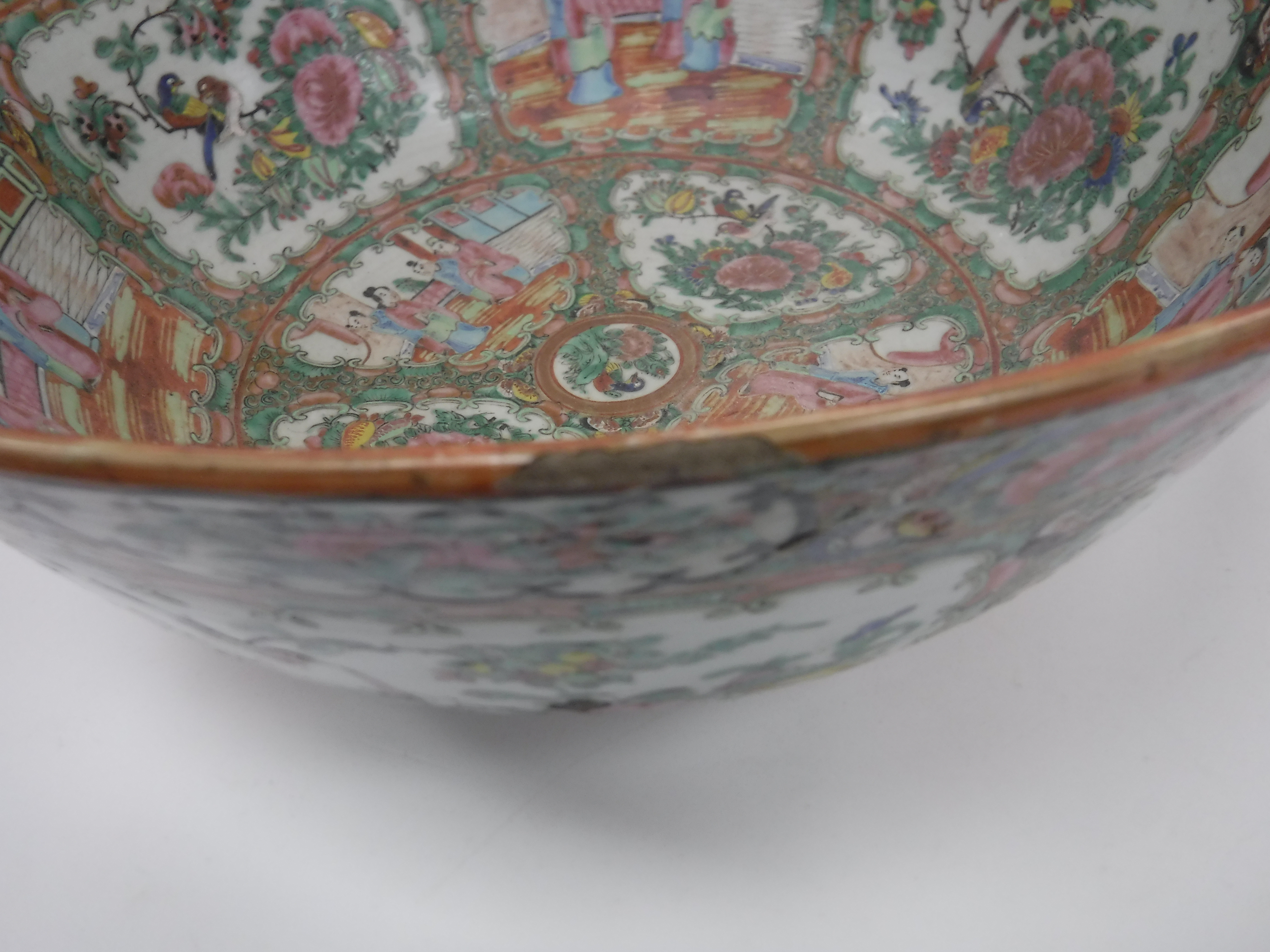 A 19th Century Chinese famille rose fruit bowl with slightly flared rim and carved wooden stand, - Image 6 of 21