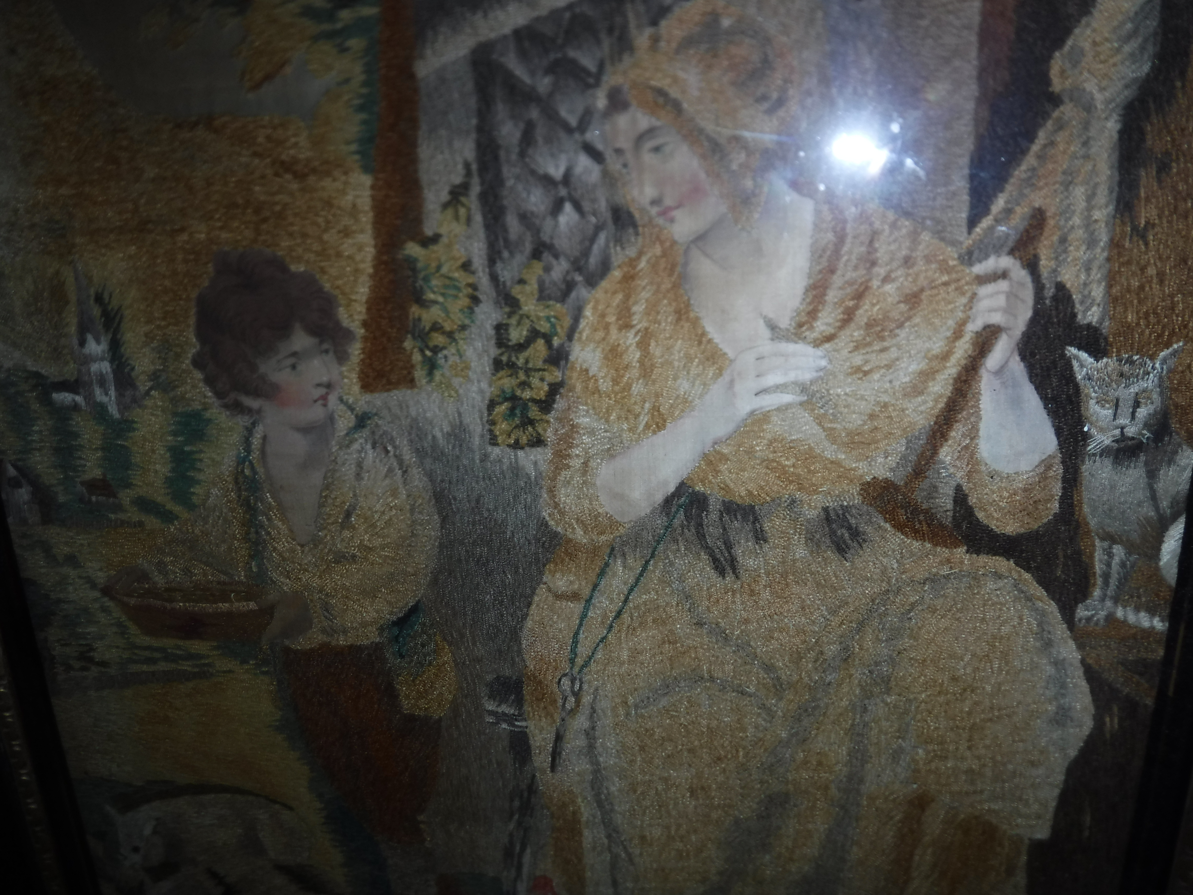 An early 19th Century needlework and printed silk study of a woman with shawl and young child - Image 5 of 13