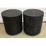 A pair of Oka "Lantau" faux shagreen covered drum side tables of cylindrical form 40 cm diameter x