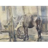 JESSIE PYM "Horse and cart outside building", watercolour, apparently unsigned, inscribed to mount,