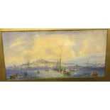 CONTINENTAL SCHOOL "Bay of Naples" harbour scene, watercolour, unsigned 13.5 cm x 29.