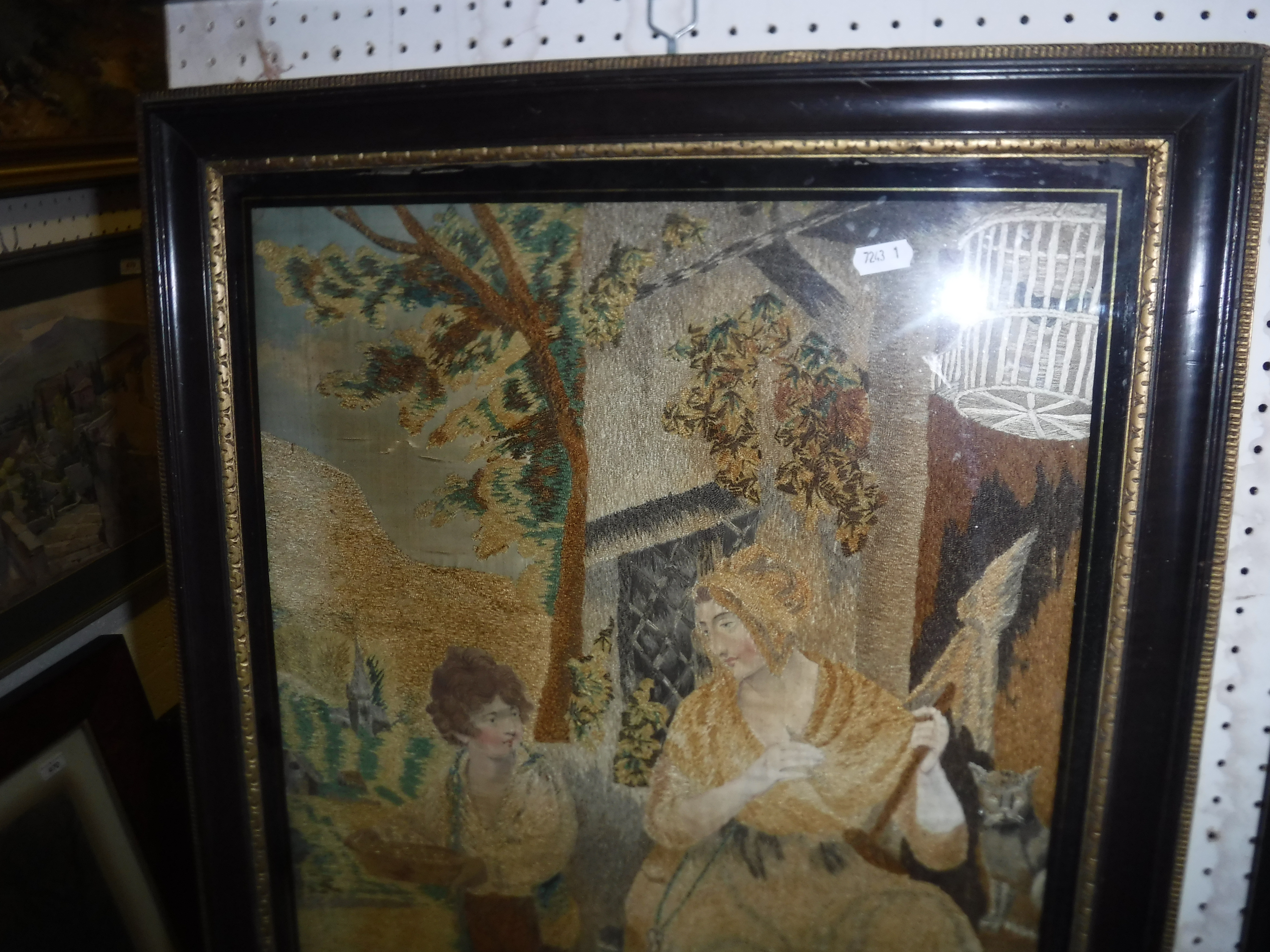 An early 19th Century needlework and printed silk study of a woman with shawl and young child - Image 4 of 13