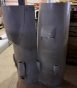 Two painted aluminium engine covers, believed to be De Havilland Devons, one bearing "Serial No.