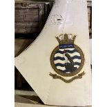 An RNAS Culdrose Sea Hawk tail fin section with transfer decorated hawk motif,