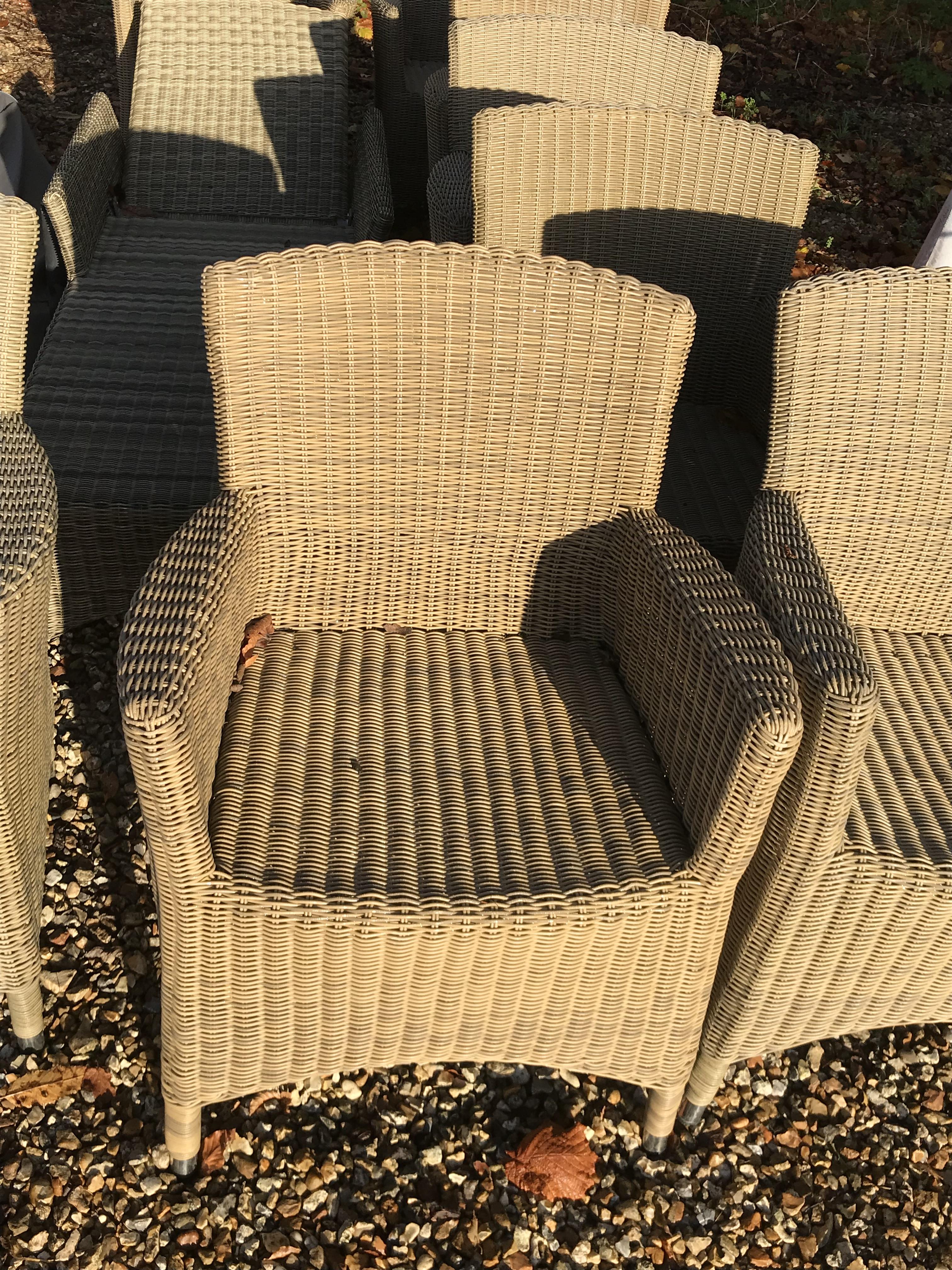 A set of eight simulated canework arm chairs (weathered) and matching lounger CONDITION - Image 2 of 8