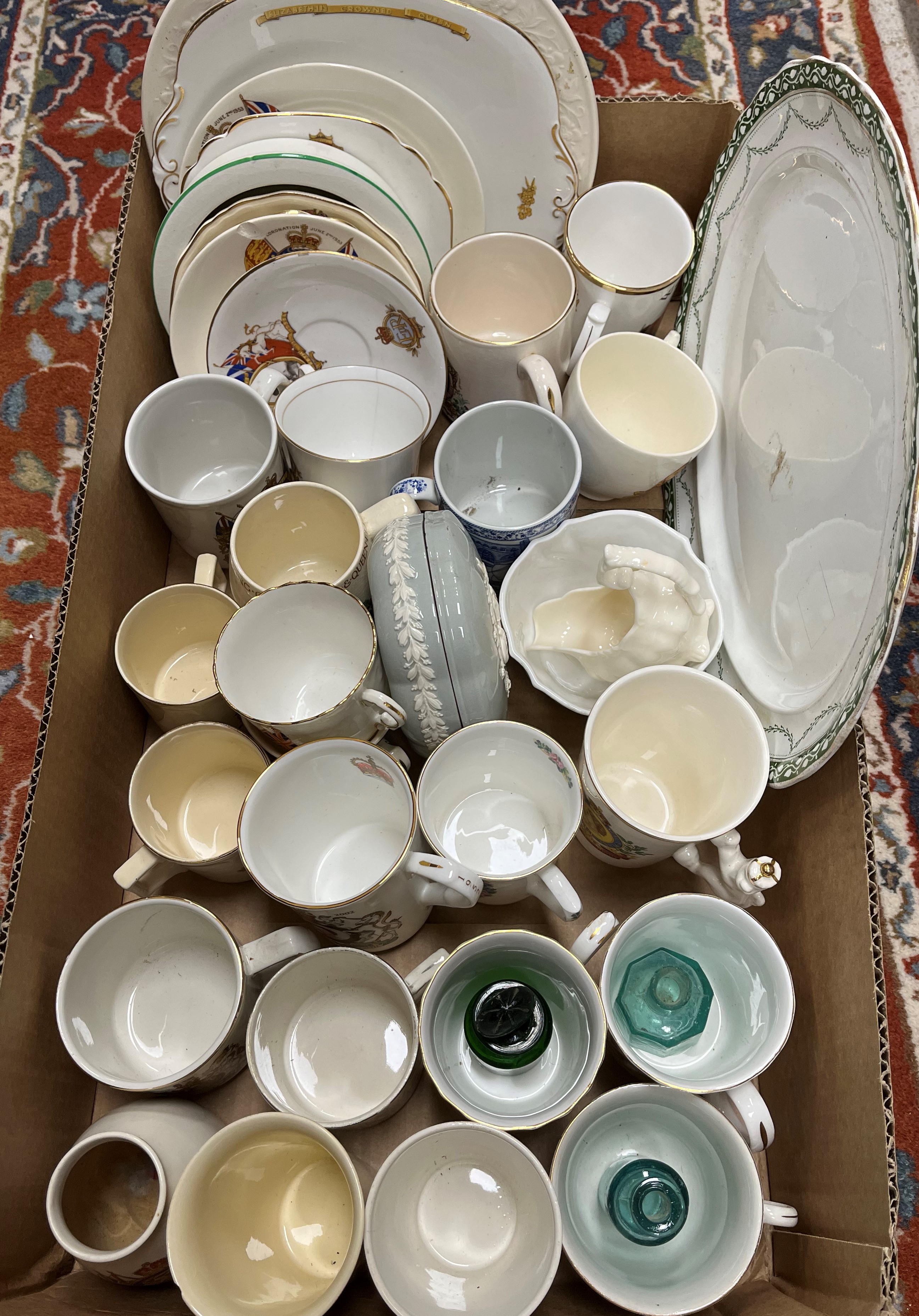 Four boxes various china and glasswares including royal commemorative mugs and plates, - Image 2 of 6