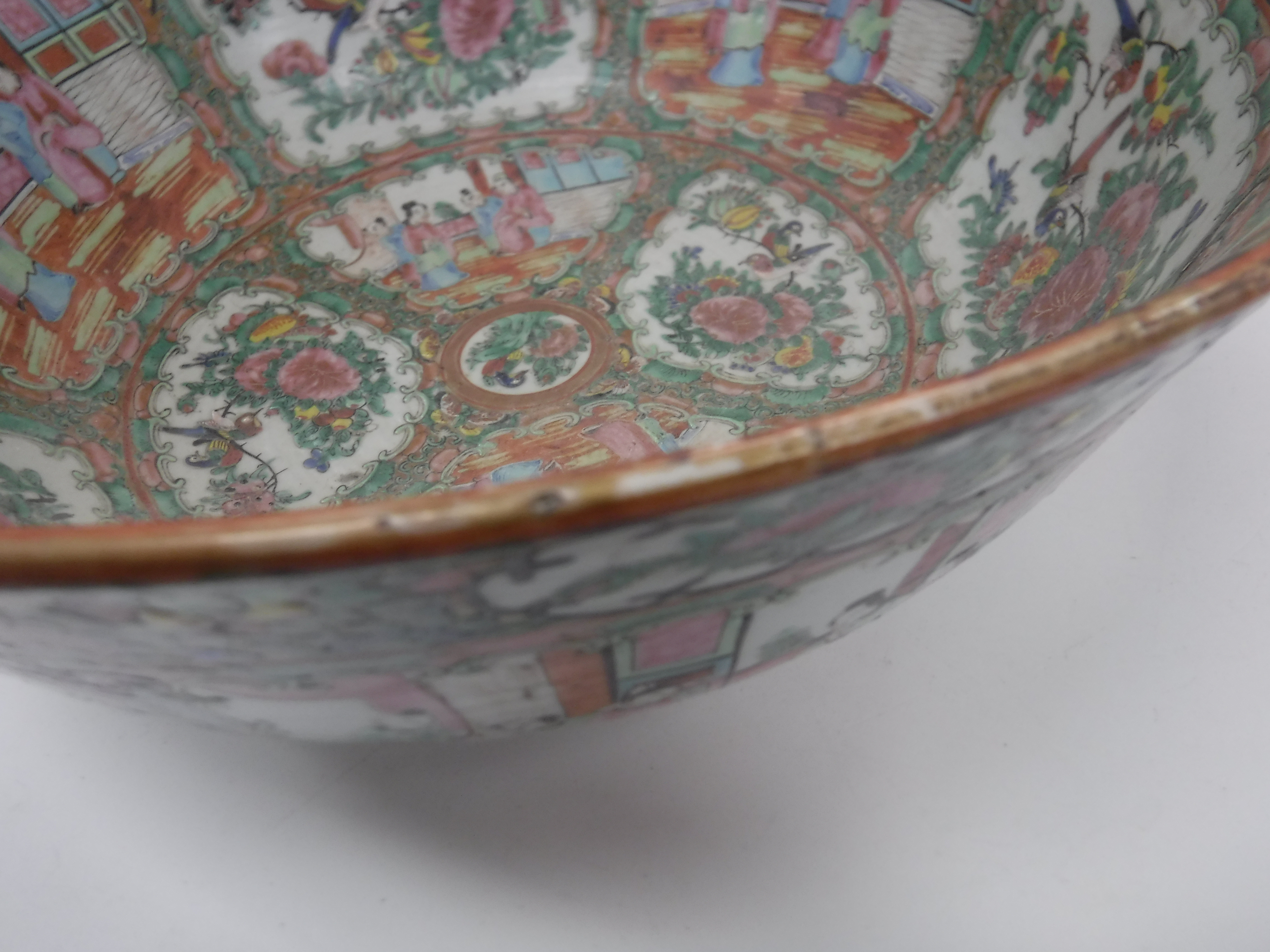 A 19th Century Chinese famille rose fruit bowl with slightly flared rim and carved wooden stand, - Image 7 of 21