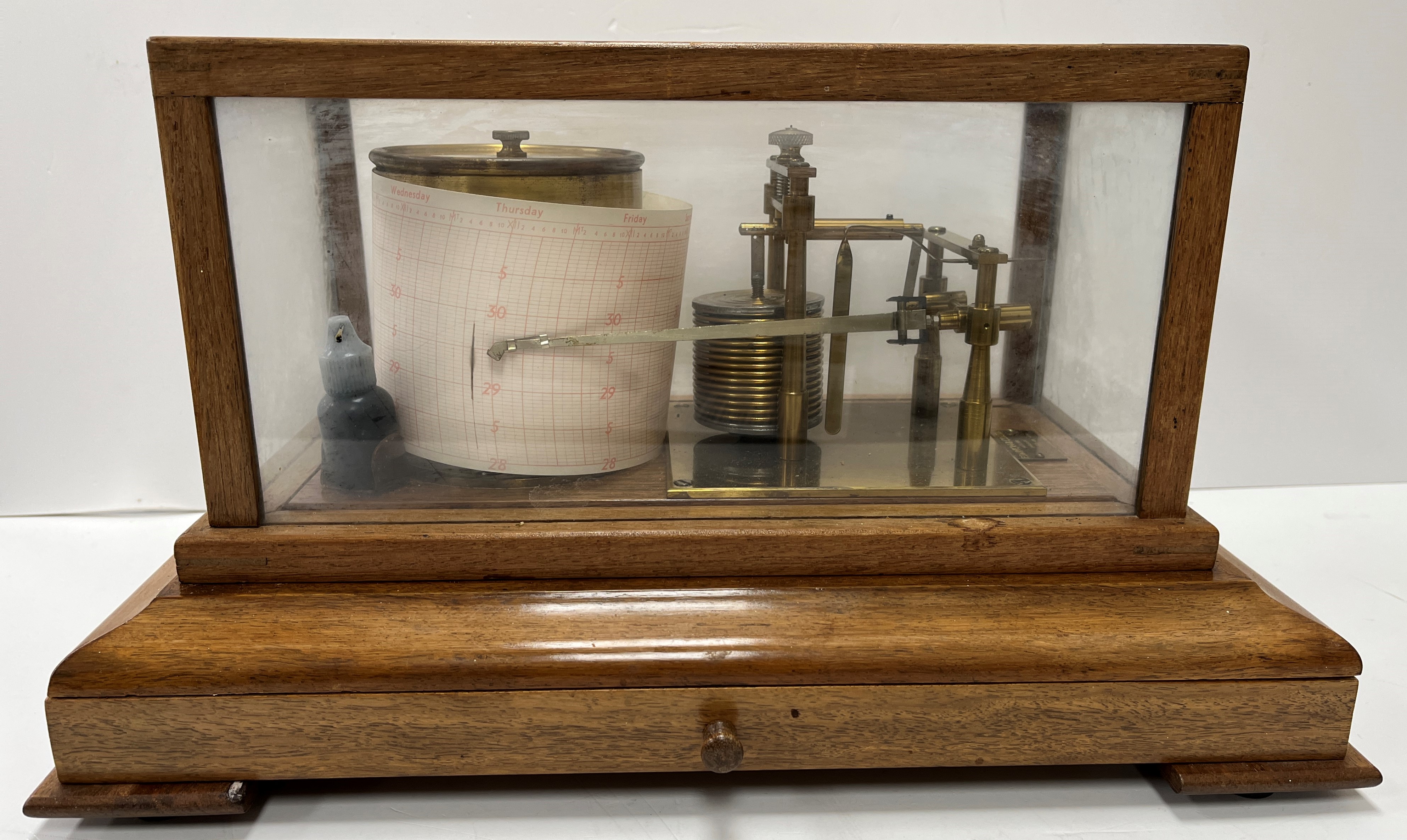 A walnut cased barograph by F Darton & Co Ltd of Watford England 40 cm wide x 22 cm high