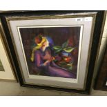 AFTER LINDA LE KINFF "Study of a woman holding fruit", coloured print, signed lower right,