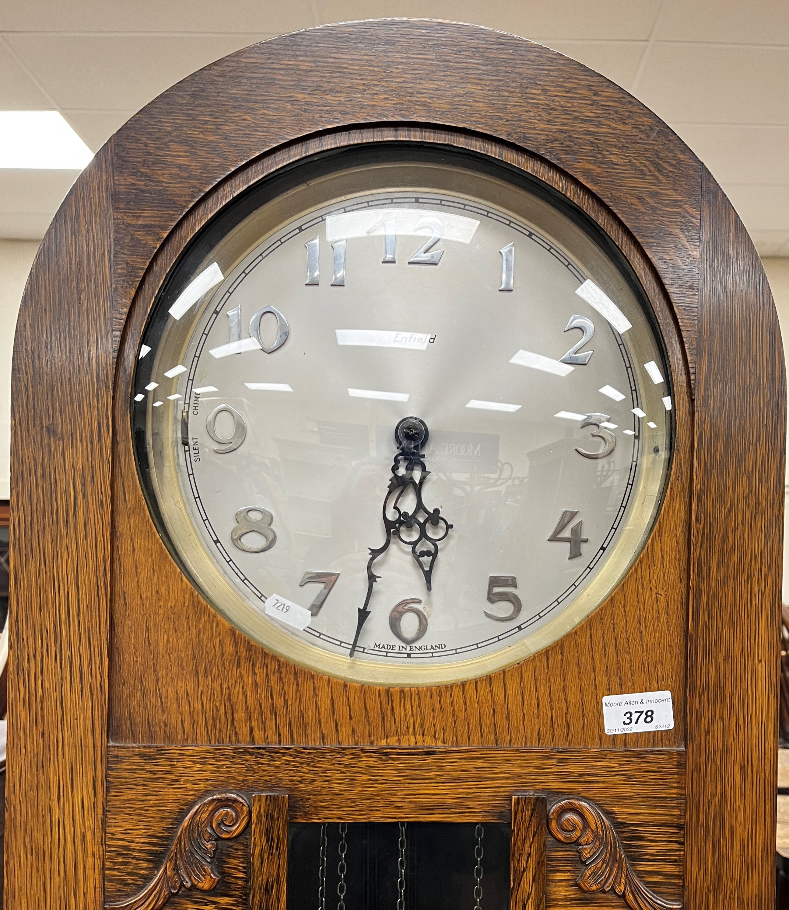 A 1930s oak cased long case clock with dome top, - Image 2 of 4